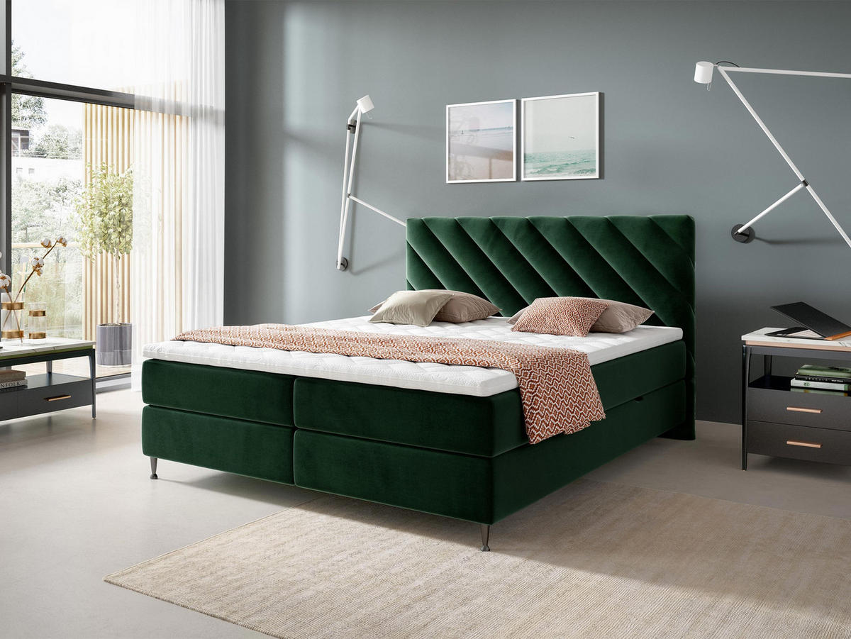 BOXBETT Enzo - Schwarz/Grün, Holz/Textil (160/200cm) - MIRJAN24