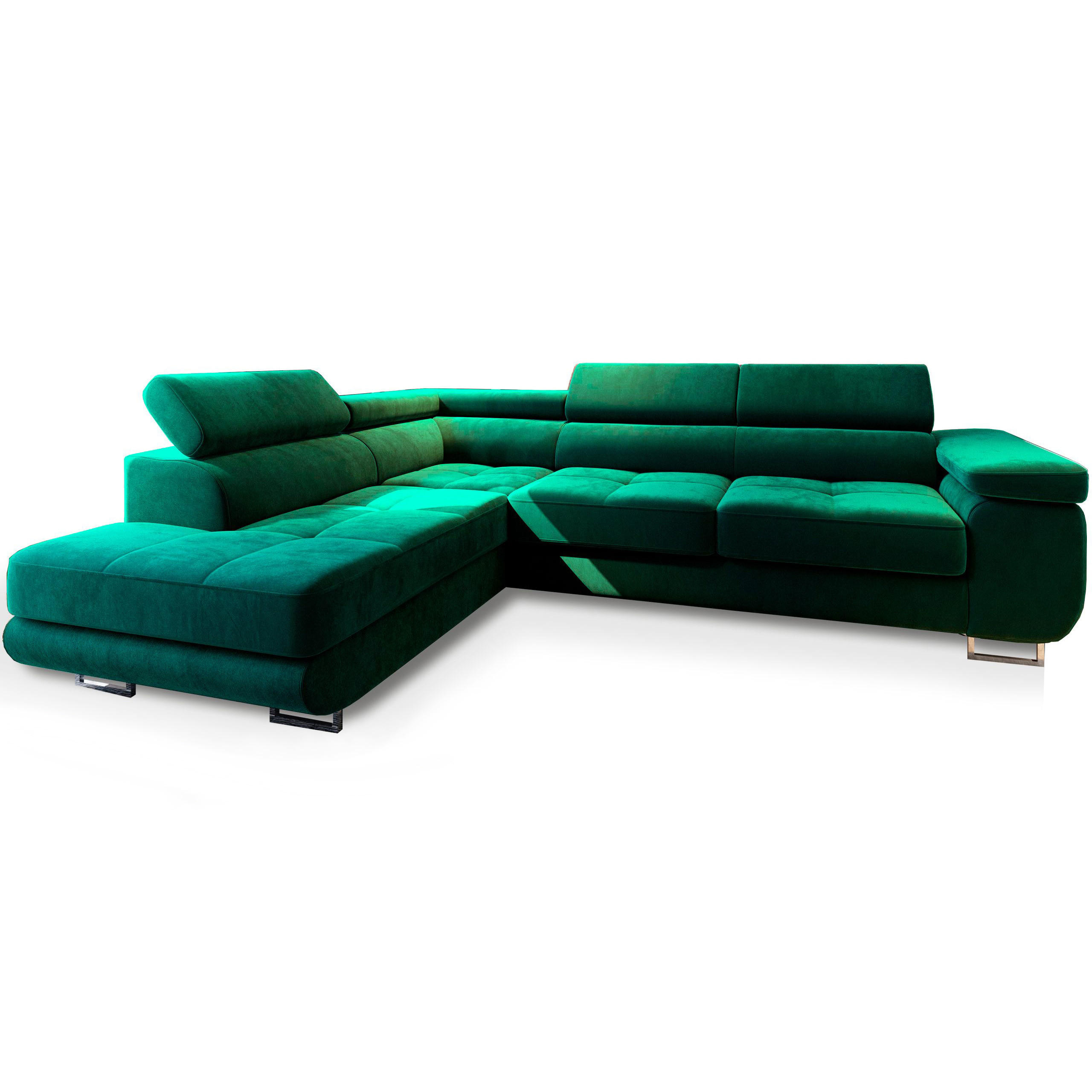 ECKSOFA SELVA L-S Grün Velours-Stoff mit Schlaffunktion - Grün, Holz (275/202cm) - MASSENO