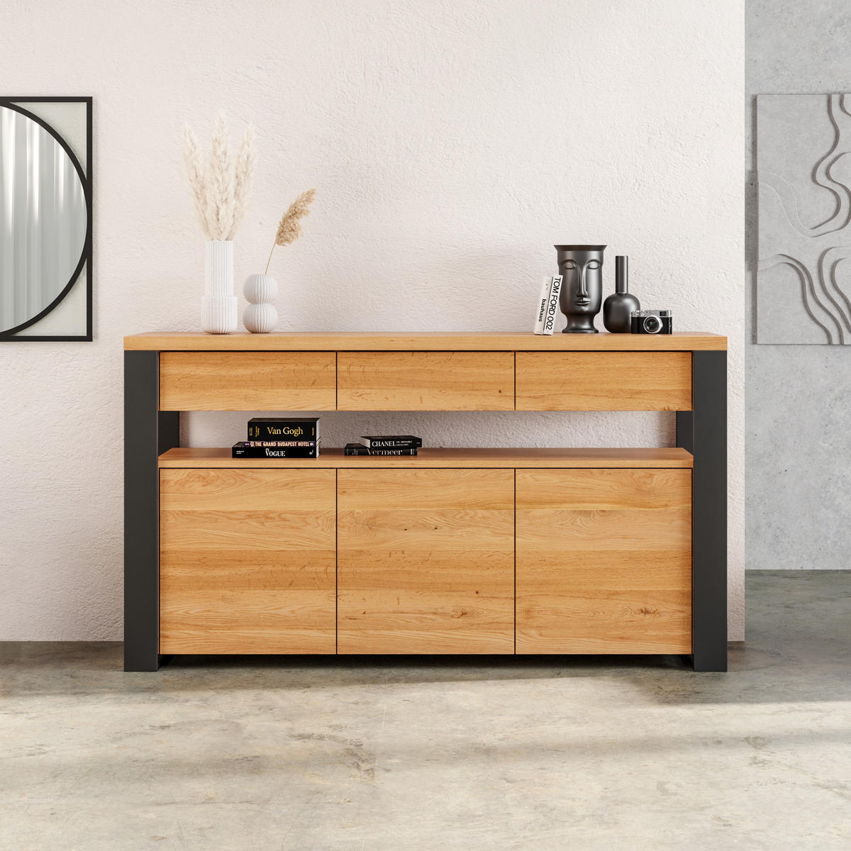 SIDEBOARD Hylde aus massivem Eichenholz 160 cm - Eichefarben/Naturfarben, Holz (160/100/50cm) - Danzz