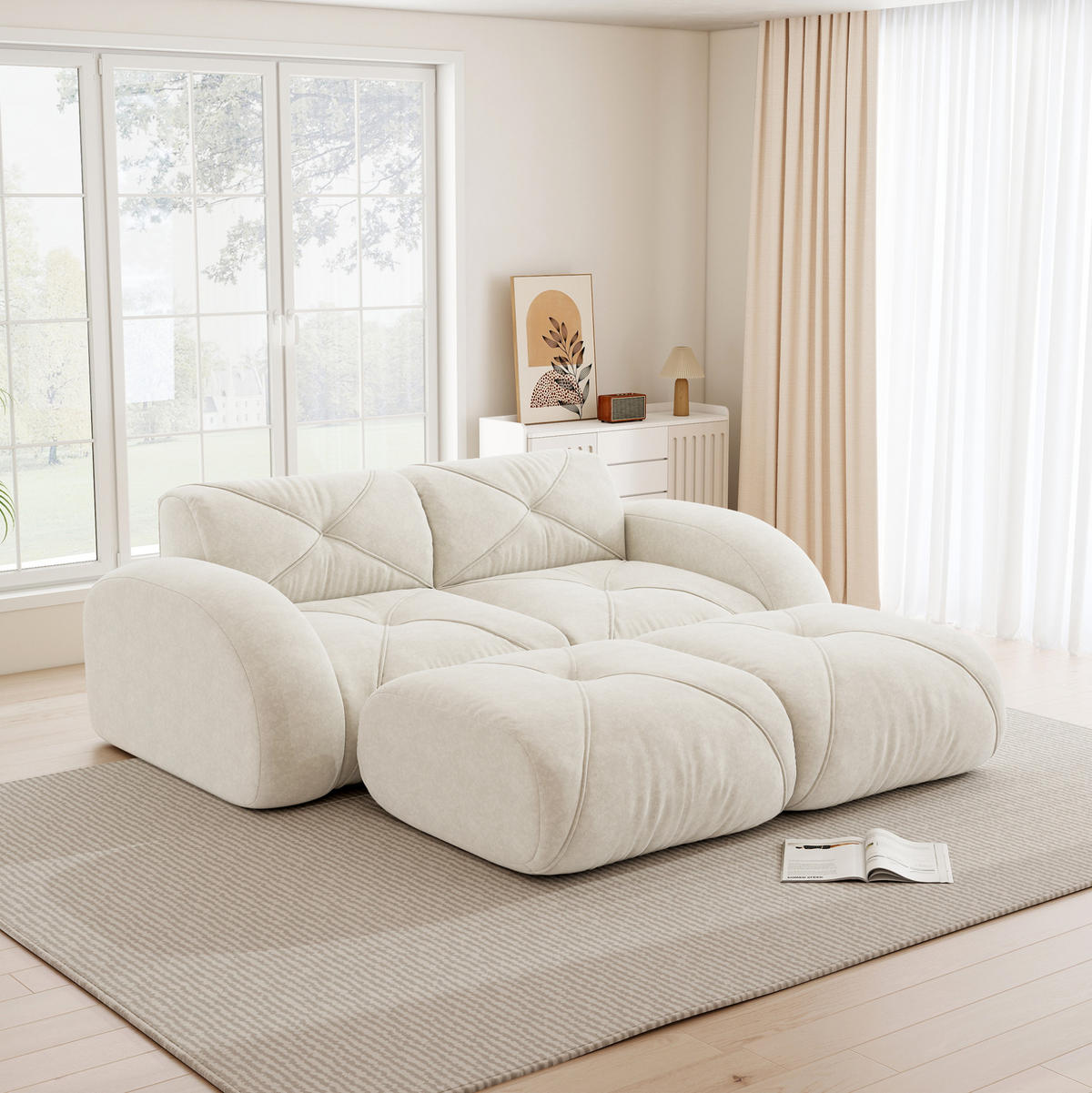 MODULSOFA rahmenlos Chenille Weiß - Weiß, Kunststoff (171/76/204.1cm) - Meubliv