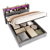 POLSTERBETT 140/190 mit Bettkasten und Stauraumbett mit Schubladen und LED Funktionbett ohne Matratze - Grau, Holzwerkstoff/Textil (140/190cm) - STILVORA