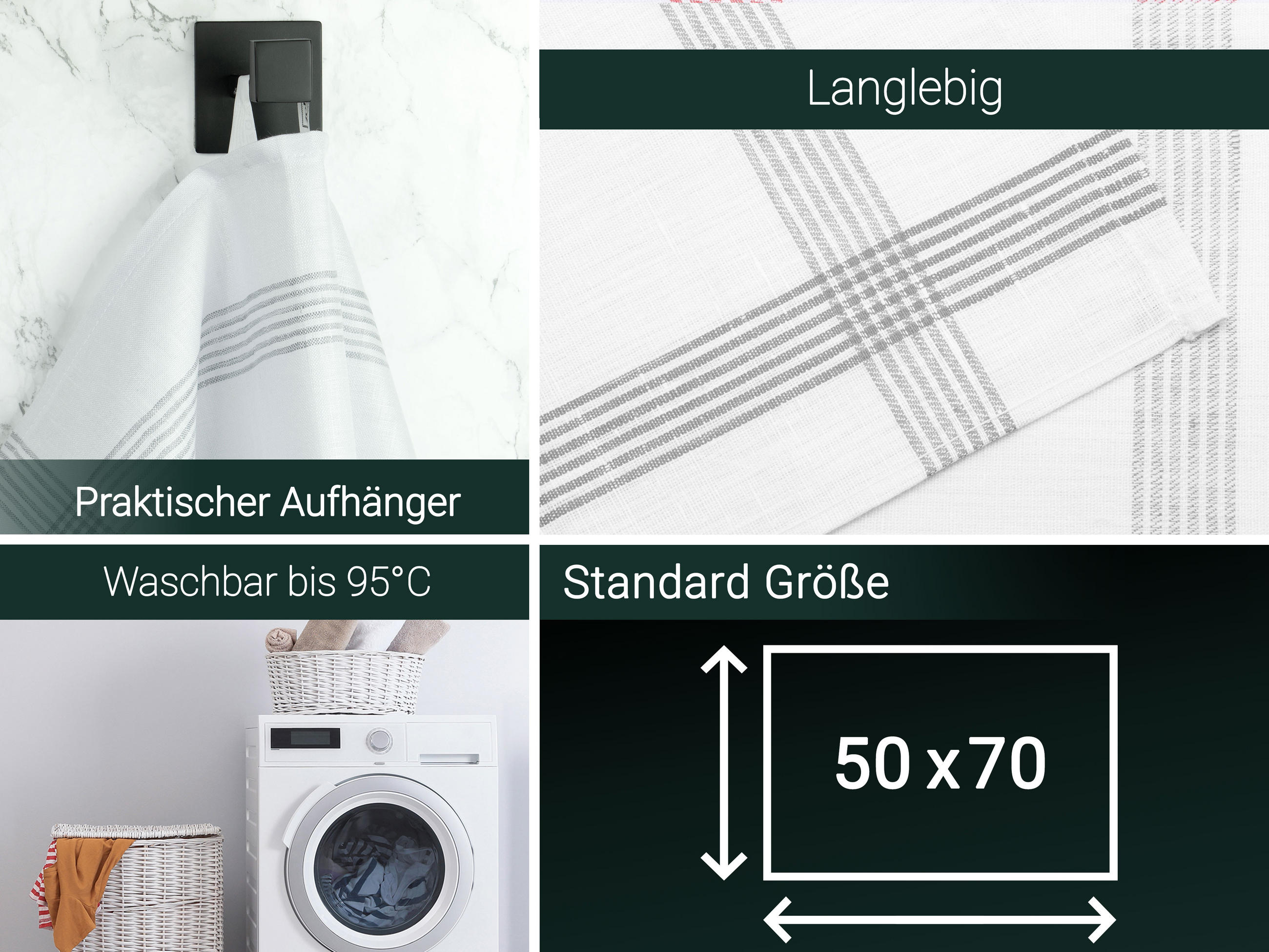 GESCHIRRTÜCHER, 4er-Set, 50x70 cm, 100% Leinen, Weiß - Hellgrau, Textil (50/70cm) - Zollner