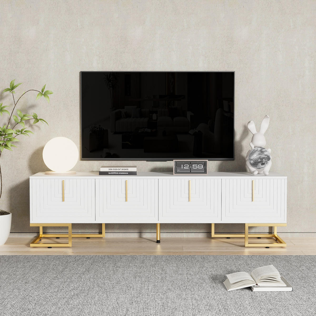TV-SCHRANK in Weiß mit 4 Türen und goldfarbenen Metallfüßen 170/40/45.5 cm - Weiß, Holzwerkstoff (170/45.5/40cm) - Redom
