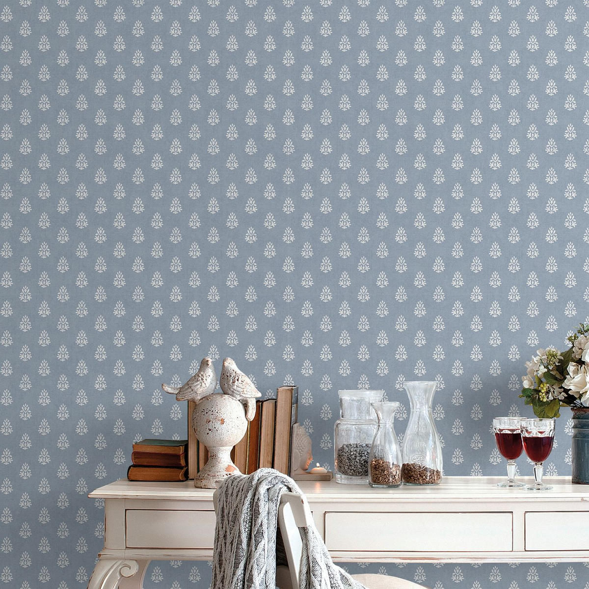 TAPETE kleine Ornamente 53 cm x 10 m - Blau, Papier (53/1000cm) - Sanders & Sanders
