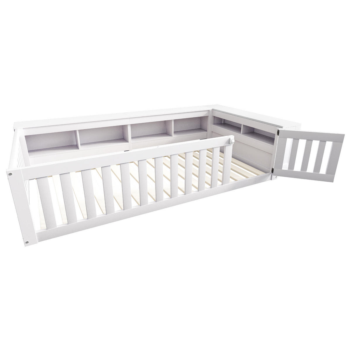 KINDERBETT 90/200 cm in Weiß mit Regal, Stauraum und Tür - Beige, Holz/Holzwerkstoff (90/200cm) - WISHDOR