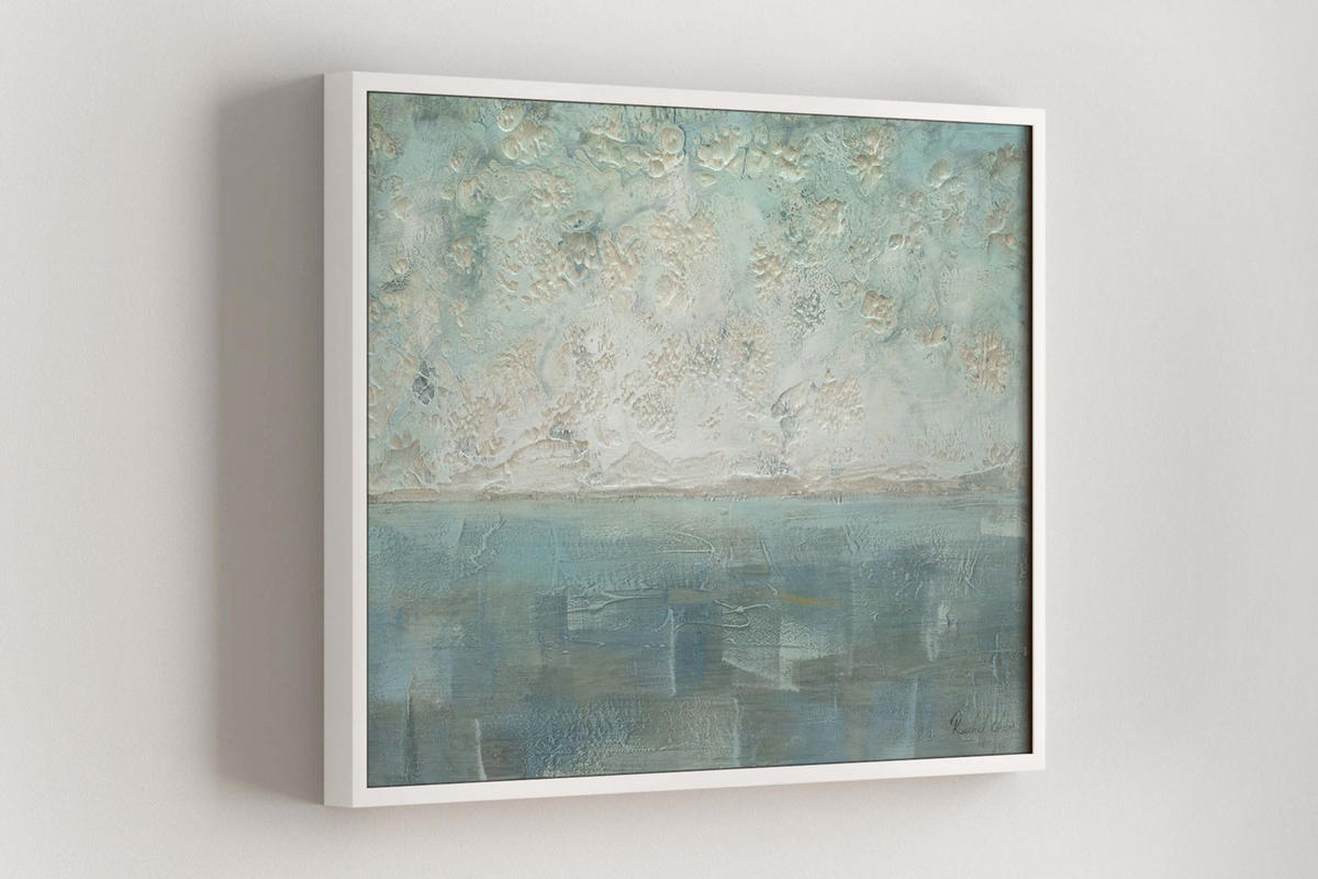 OLEJOMAĽBA 100/75 cm, More a pláž - biela/petrolejová, drevo/textil (100/75cm) - KUNSTLOFT