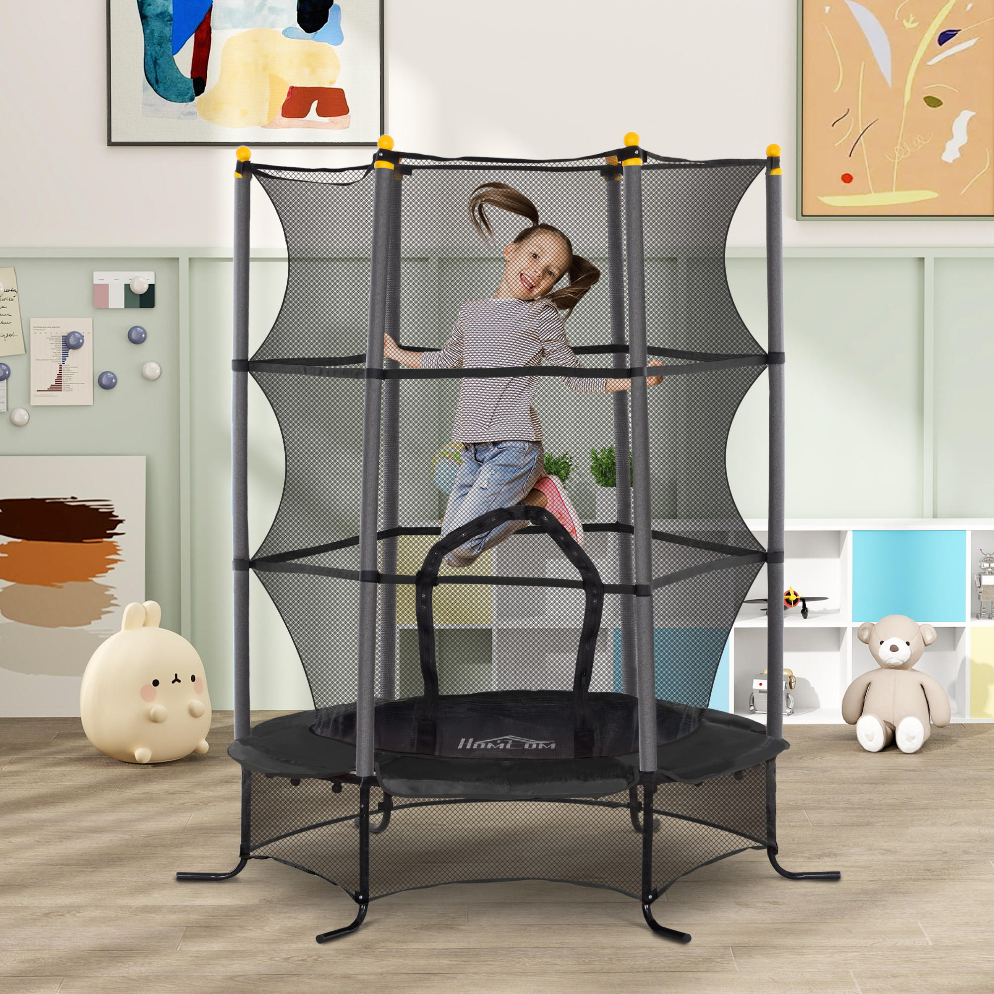 KINDERTRAMPOLIN - Schwarz, Kunststoff/Metall (163/163cm) - HOMCOM