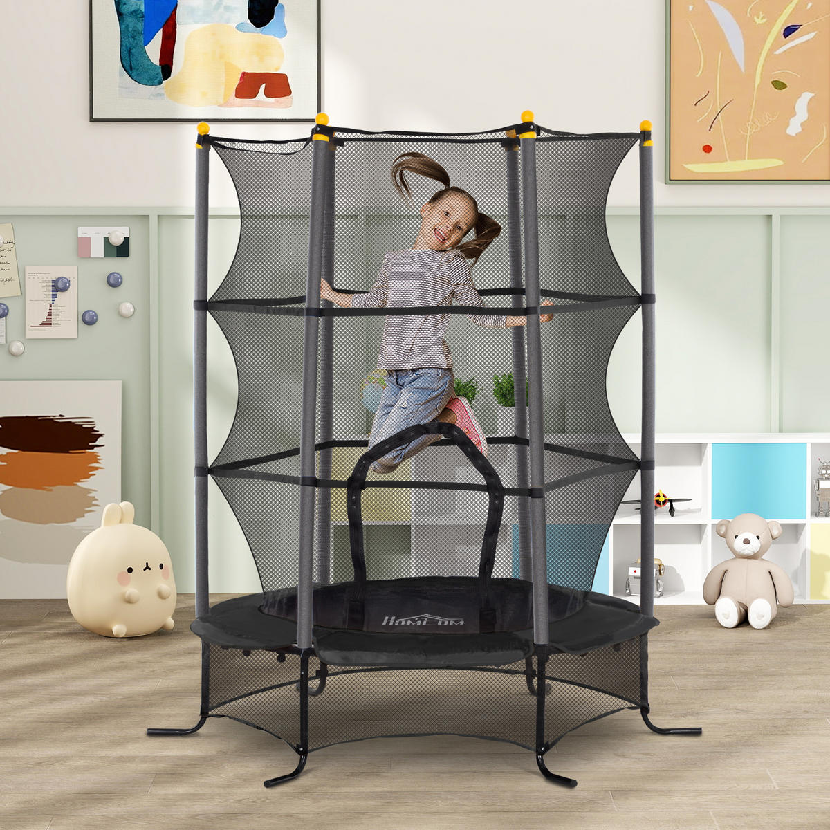 KINDERTRAMPOLIN - Schwarz, Kunststoff/Metall (163/163cm) - HOMCOM