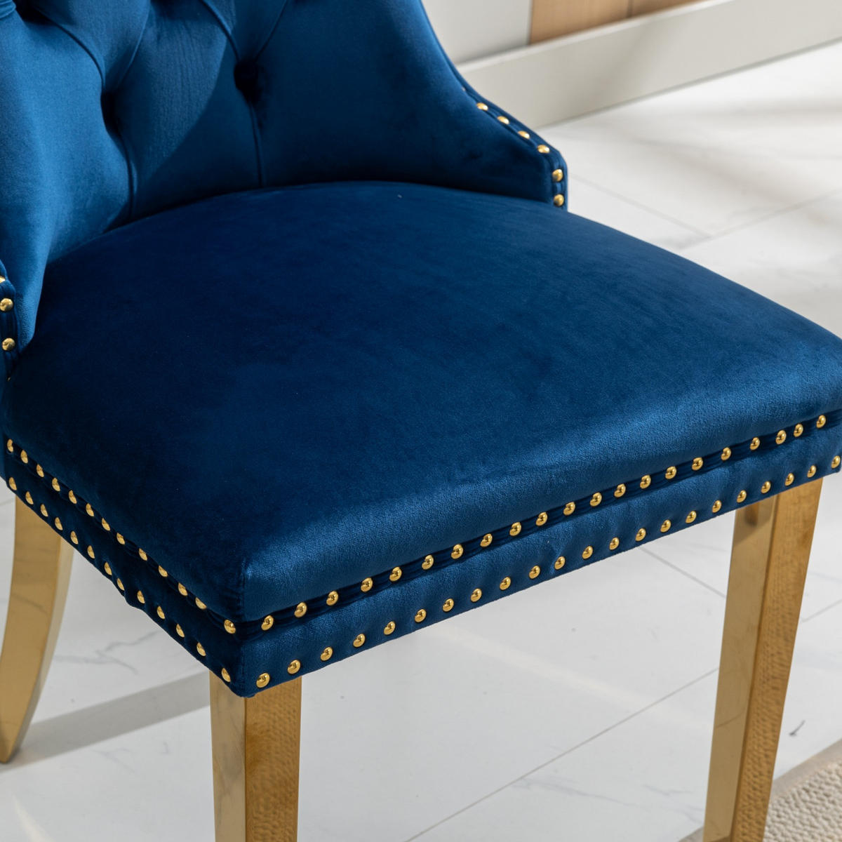 ESSZIMMERSTUHL 2er-Set aus Samt mit Nagelkopfbesatz, Blau - Blau, Textil (65/95/50cm)