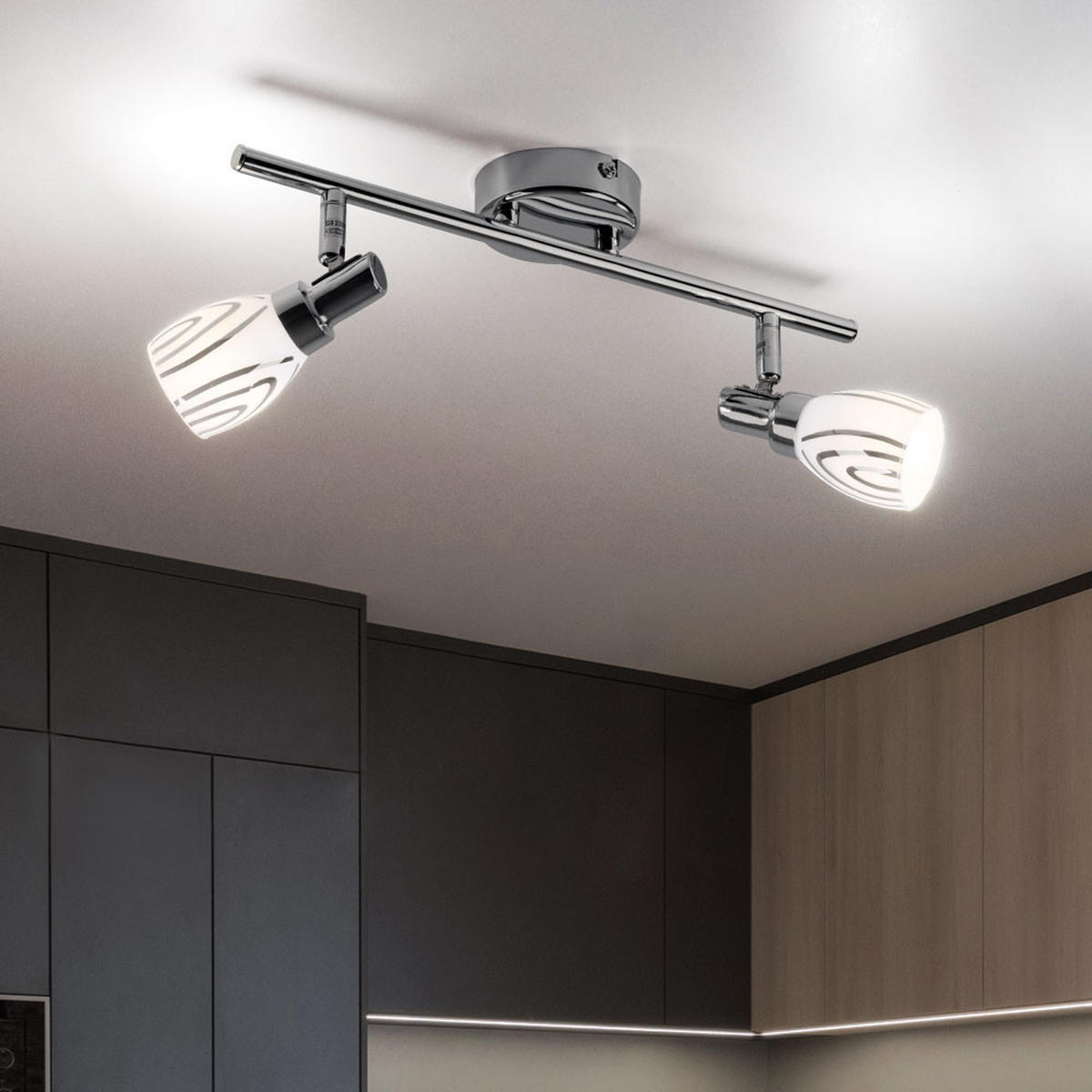 LED DECKENLEUCHTE Chrom Opal 2er Set - Silberfarben, Glas (36.5/8.5/16cm) - Globo Lighting