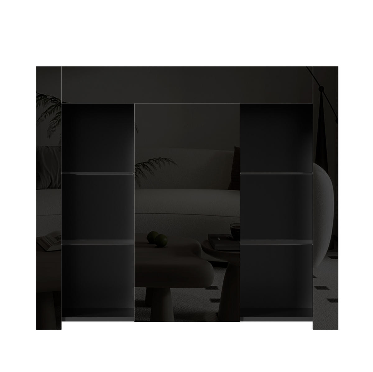SIDEBOARD aus Spanplatte 95x35x83 cm Schwarz mit Hochglanzfront, Glaseinlegeböden und Tür - Schwarz, Holzwerkstoff (95/83/35cm) - IVMEU