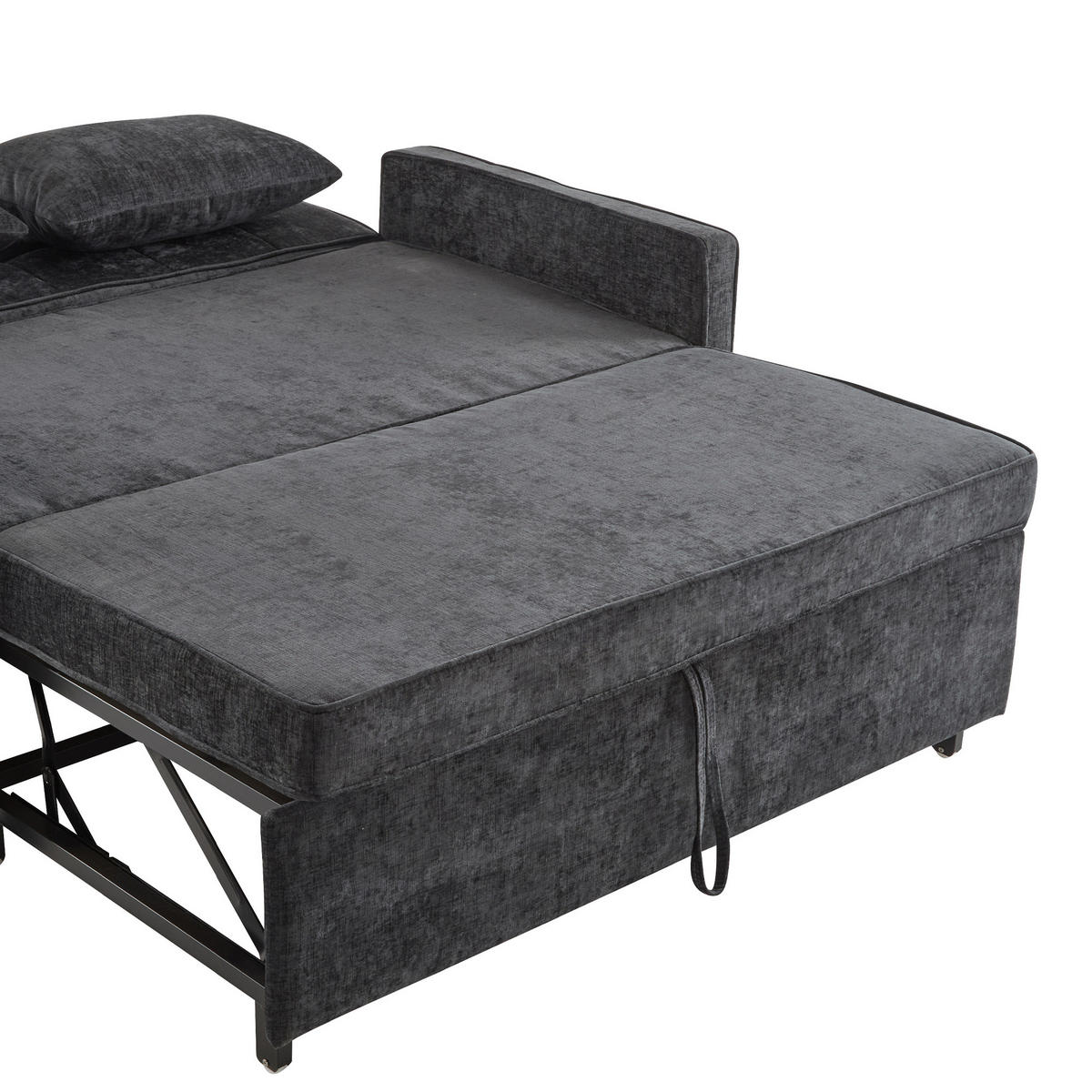 SCHLAFSOFA Retro-Schwarz Verstellbare Rückenlehne, Chenille-Stoff - Schwarz, Textil (79/85/142cm) - Kaket