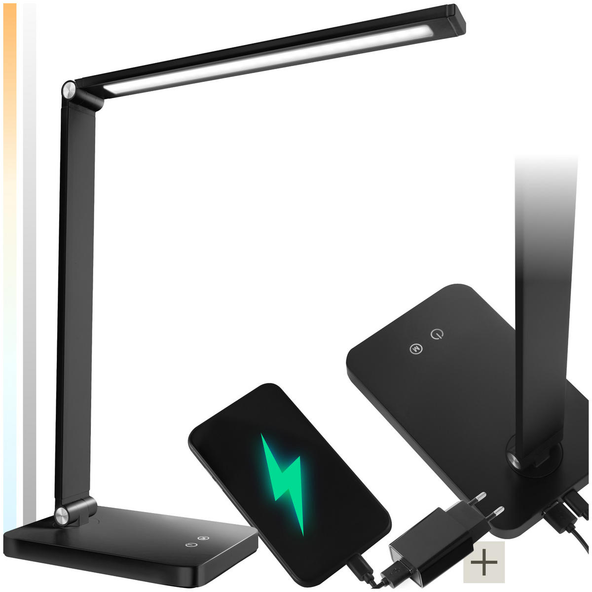 SCHREIBTISCHLAMPE Novaly,inklusive USB-Anschluss,schwarz - Schwarz, Kunststoff (33.5/11/37.5cm) - tectake