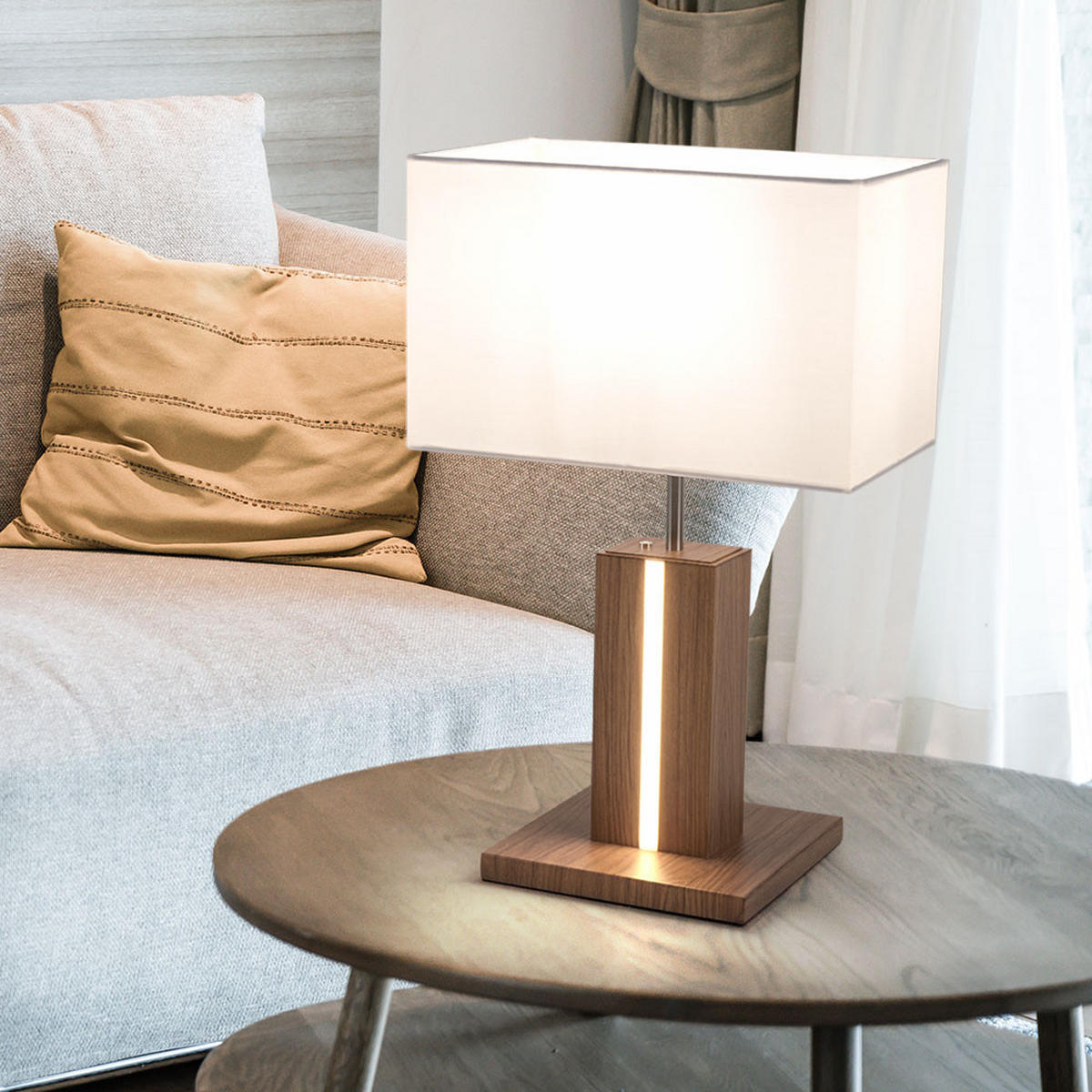 LED TISCHLEUCHTE Amanda Weiß Holzoptik - Weiß, Kunststoff (32/20/48cm)