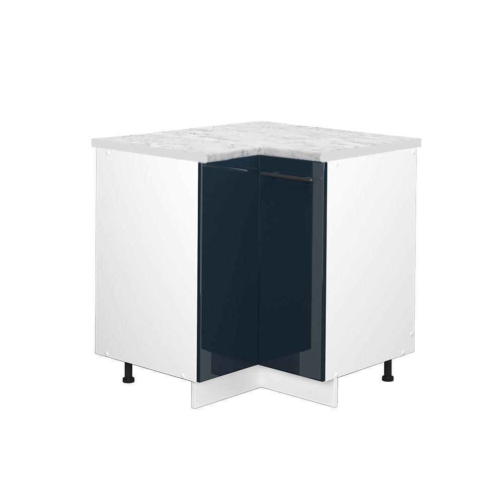 ECKUNTERSCHRANK Fame-Line Dunkelblau Hochglanz 80.5 cm, AP Marmor - Weiß/Dunkelblau, Holzwerkstoff (80.5/82/60cm) - Vicco