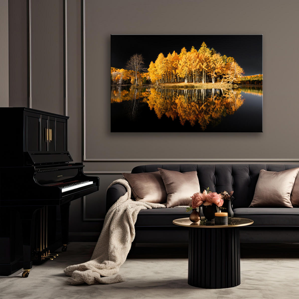 WANDBILD waldbäume herbstgold - Goldfarben, Textil (60/40cm) - Feeby