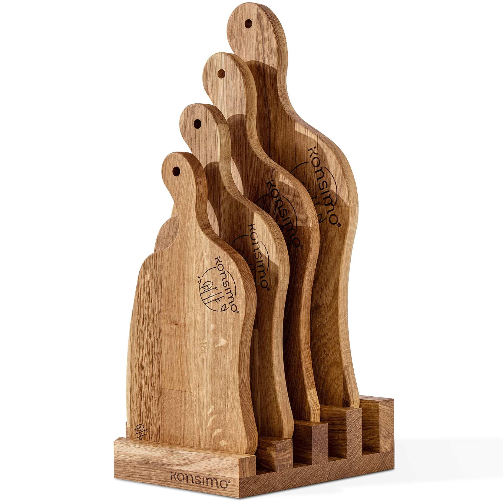 SCHNEIDEBRETT Set mit Halter Hemero 4tlg - Eichefarben, Holz (49/8cm) - KONSIMO®