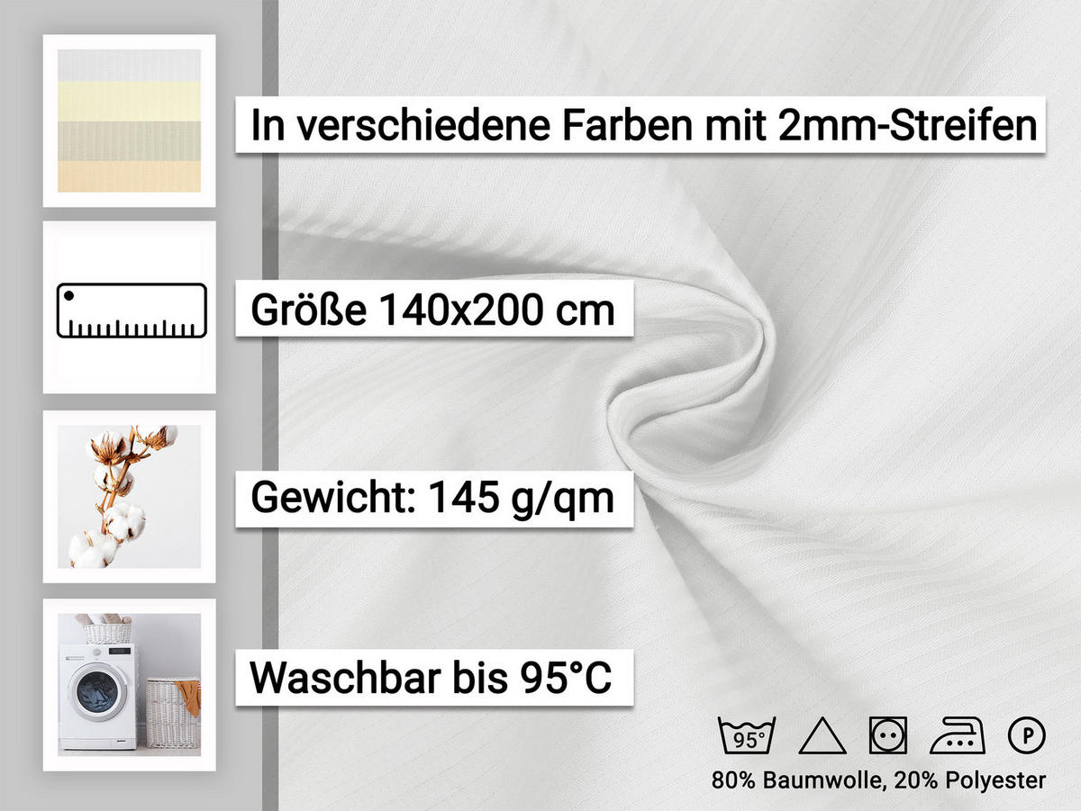 BETTWÄSCHE, 80x80 cm + 140x200 cm, 80% Baumwolle, 20% Polyester, Weiß - Weiß, Naturmaterialien (140/200cm) - Zollner