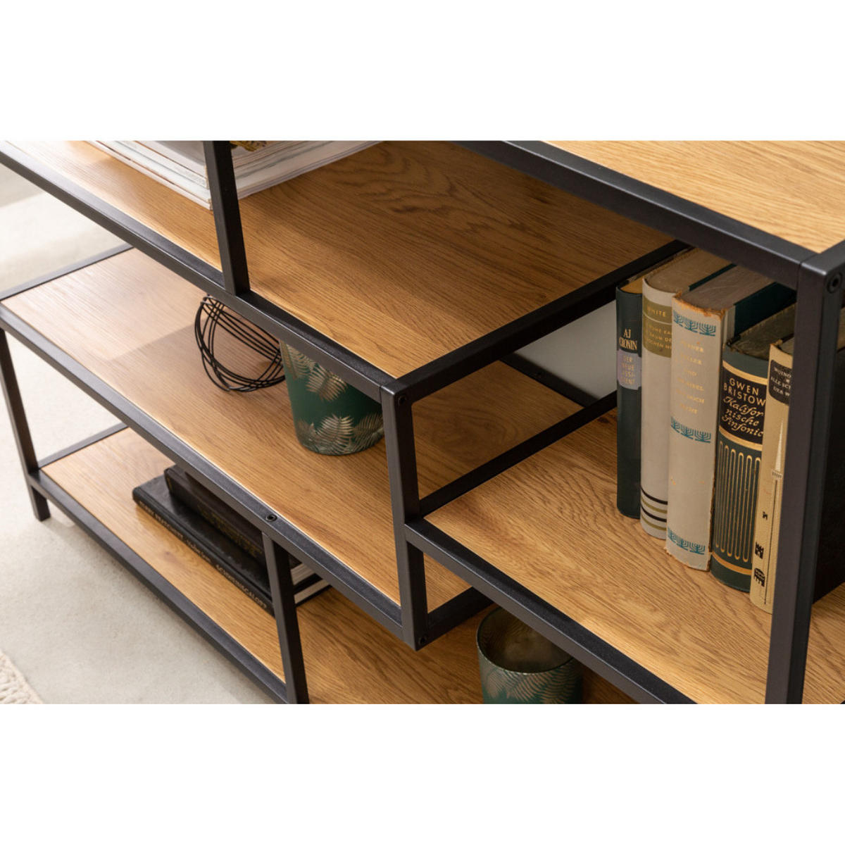 BÜCHERREGAL SLIM LINE Wildeiche Schwarz 114 cm - Schwarz/Braun, Holz/Metall (114/79/35cm) - riess-ambiente