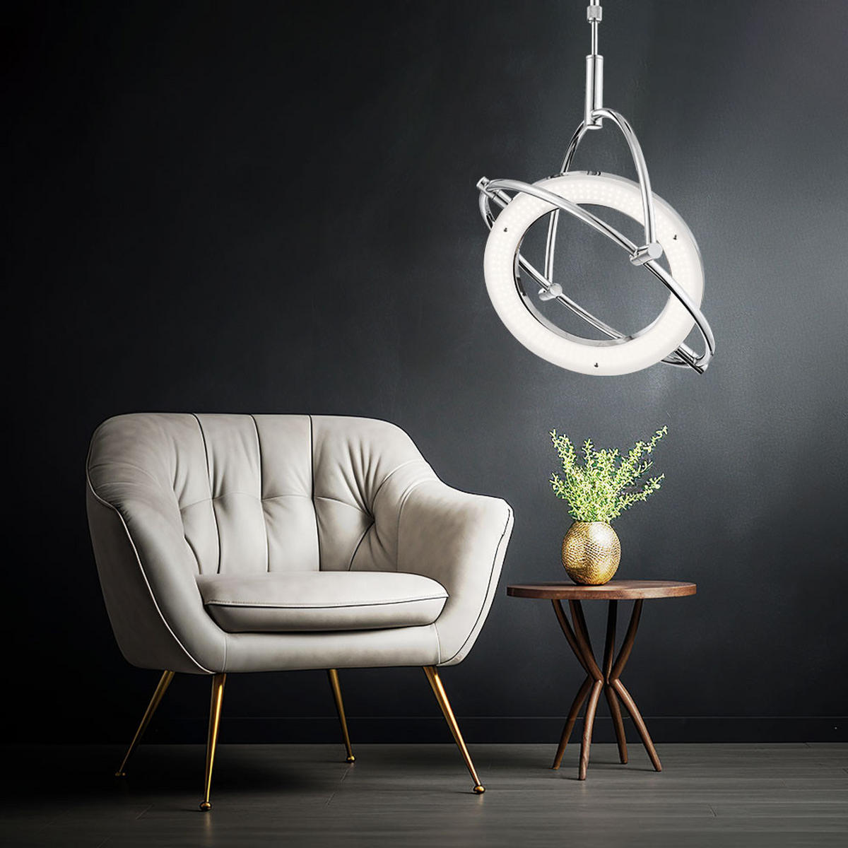 LED HÄNGELEUCHTE Chrom Silber Ring Design - Silberfarben, Metall (43.5/43.5/96cm) - Globo Lighting