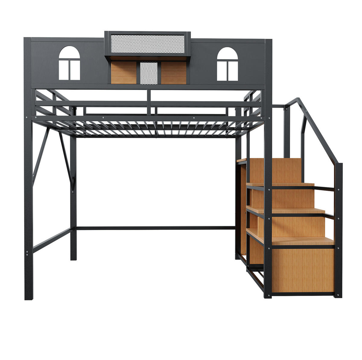 HOCHBETT 140/200 cm Schwarz aus Metall mit Stauraumleiter - Schwarz, Metall (140/200cm) - OKMYHOME
