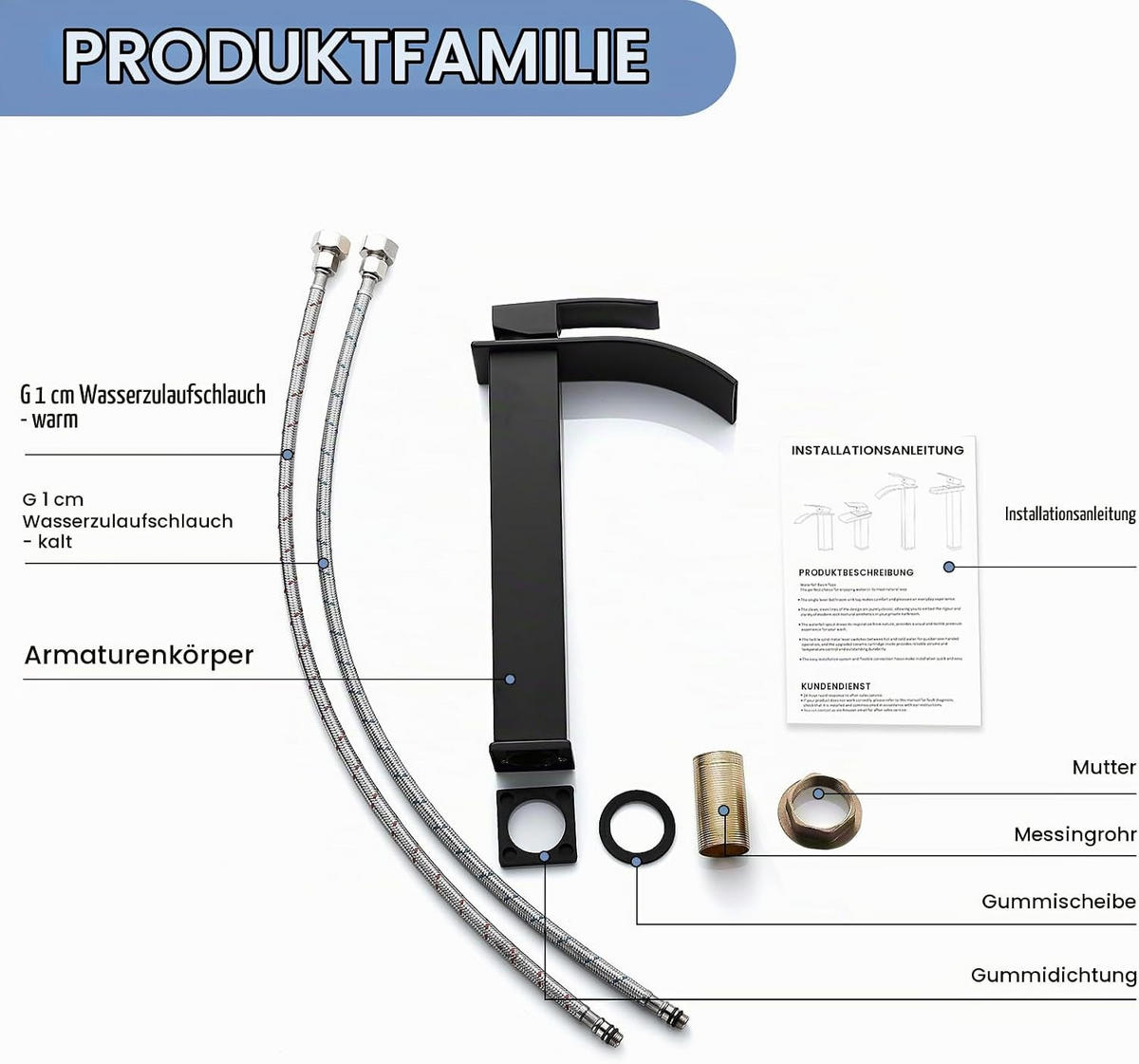 BADEZIMMERARMATUR, 30,5 cm hoch, schwarz. - Schwarz, Metall (38/7/21cm) - Vallsero