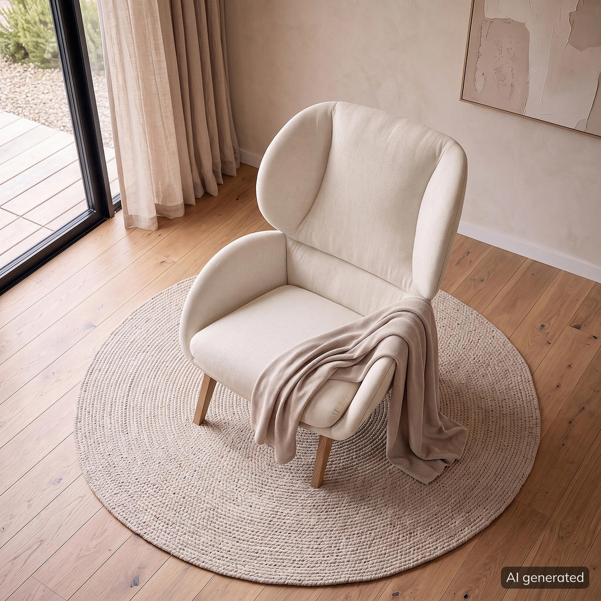 SESSEL - Eichefarben/Beige, Eichenholz/Holz (82/102/90cm) - home24