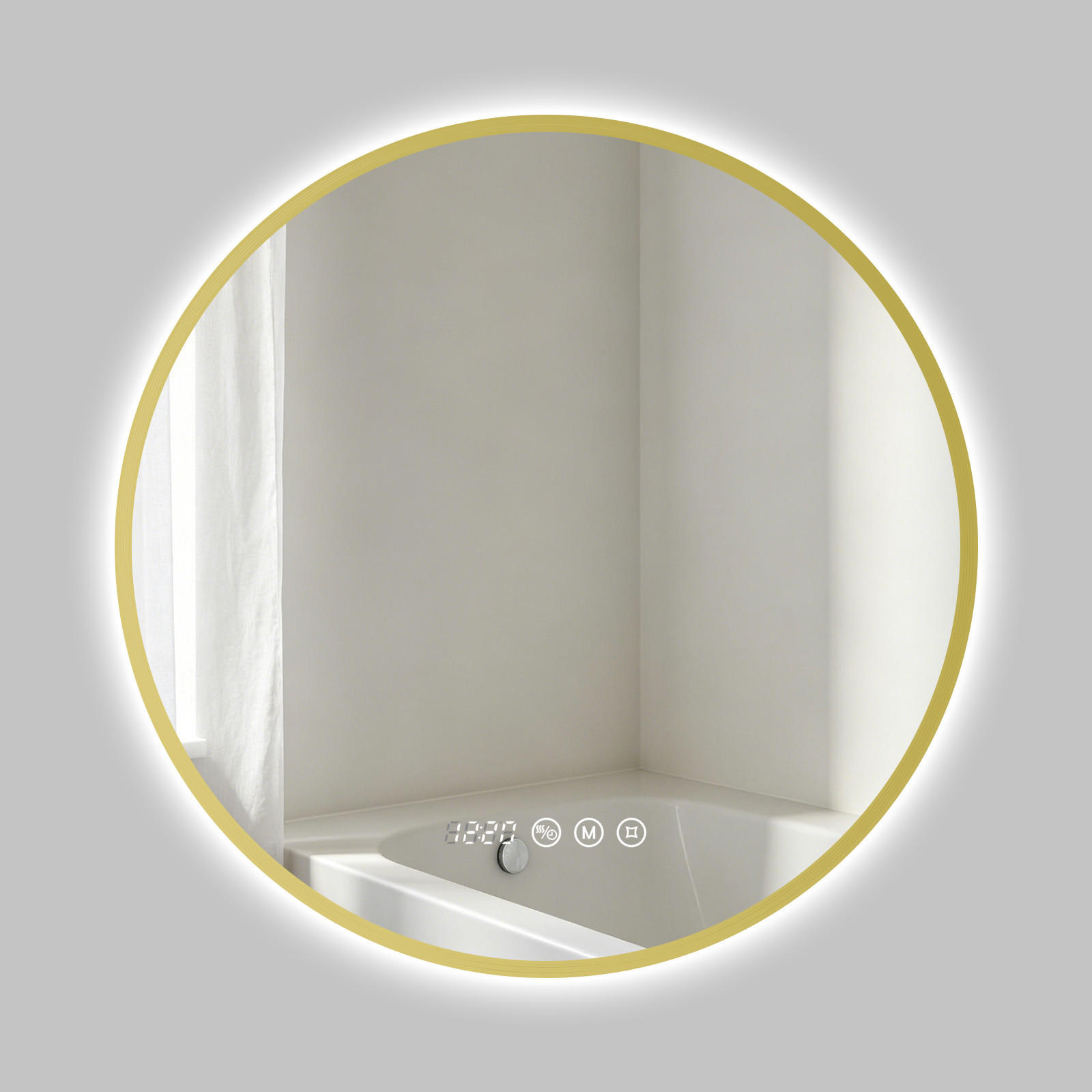 BADSPIEGEL mit Beleuchtung 70 cm rund gold mit Aluminiumrahmen, LED dimmbar und Antibeschlag - Goldfarben, Glas (70/70/3.3cm) - S'AFIELINA