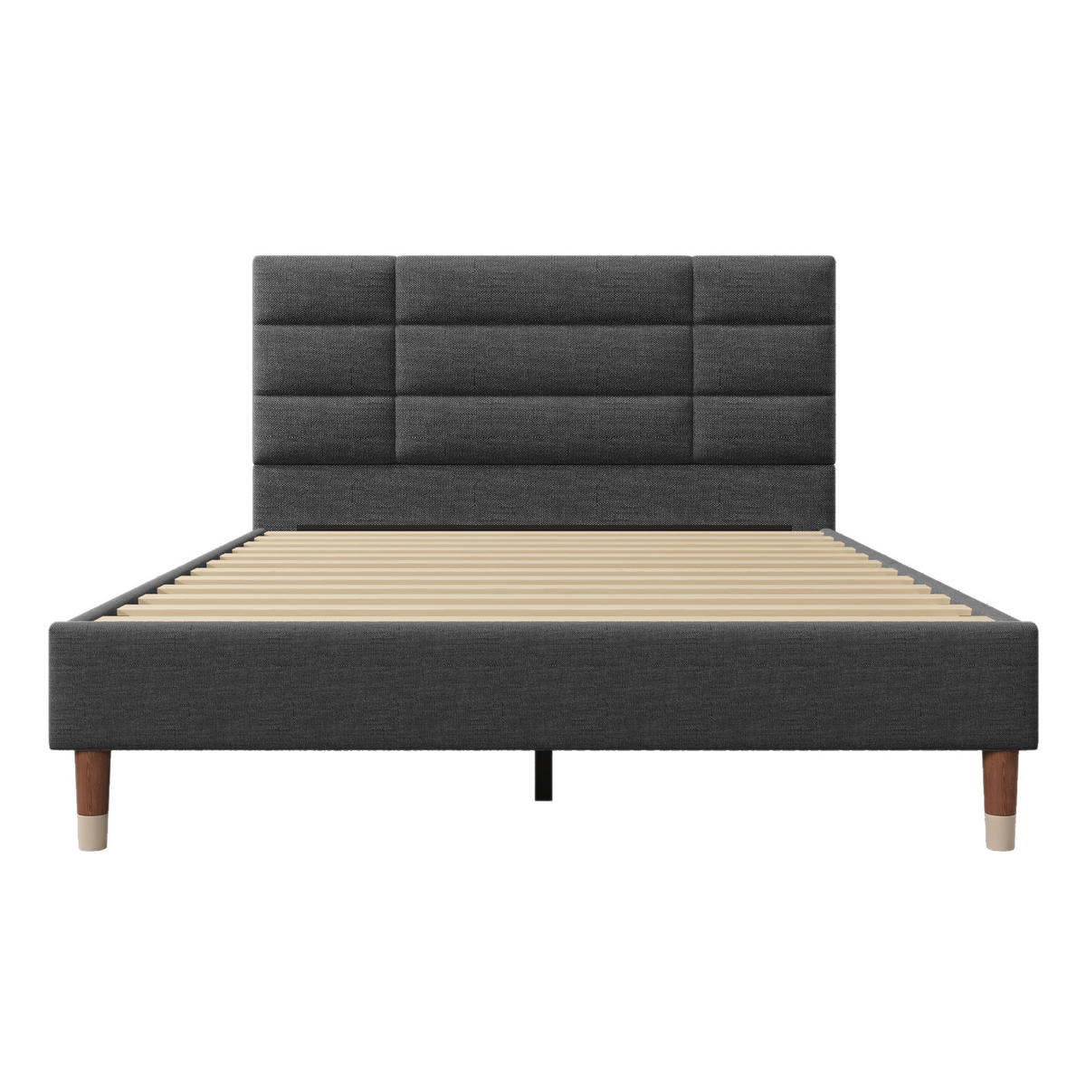 POLSTERBETT 140/200 cm dunkelgrau mit Kopfteil und Lattenrost - Grau, Holz (140/200cm) - OKWISH