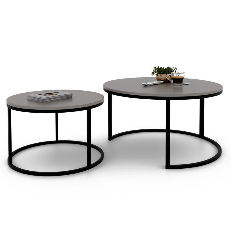 LAVO Couchtisch rund 2-in-1, Kaschmir - Kaschmir/Schwarz, Metall (70/70/48cm) - Idohome
