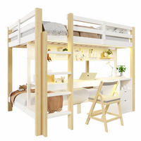 HOCHBETT 90/200 cm & 140/200 cm in Natur/Weiß mit Schubladen, Schreibtisch, Lochplatte und LED - Weiß/Naturfarben, Holz/Holzwerkstoff (140/200cm) - CHICFURN