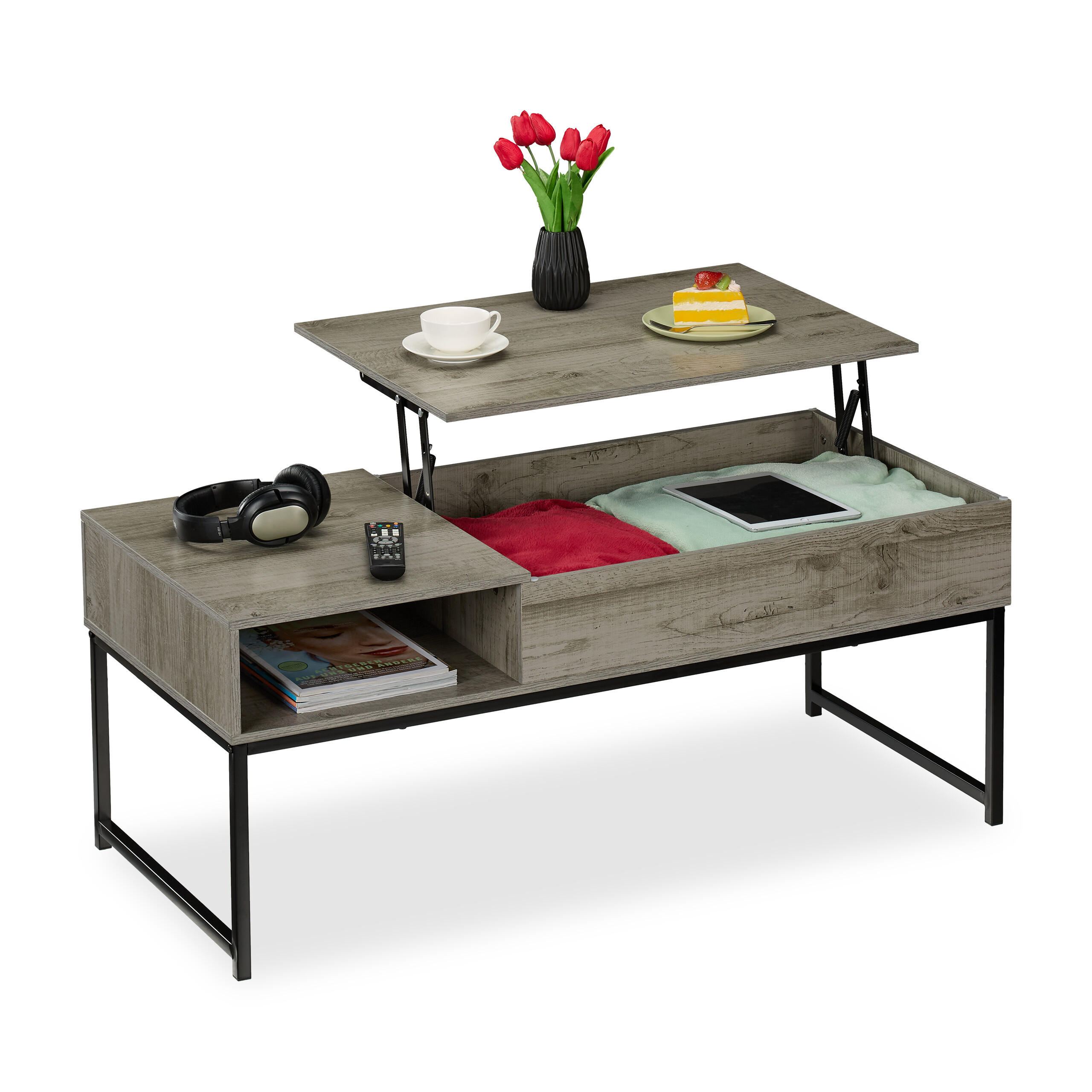 COUCHTISCH - Grau, Holzwerkstoff/Metall (50/110/56cm) - Relaxdays