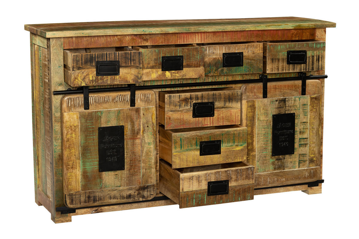 SIDEBOARD LIBRO - Hellbraun/Multicolor, Akazienholz/Holz (150/90/45cm) - SAM