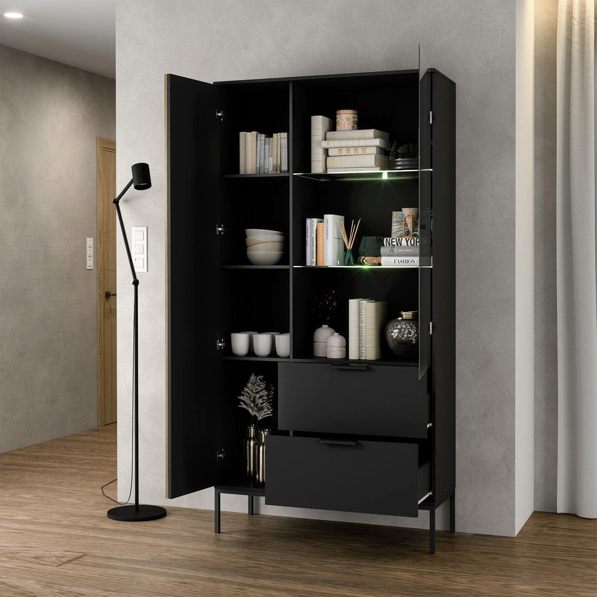 ORMAR ZA POSUĐE Melchior Crna - crna, drvni materijal (100/200/60cm) - Petits-meubles