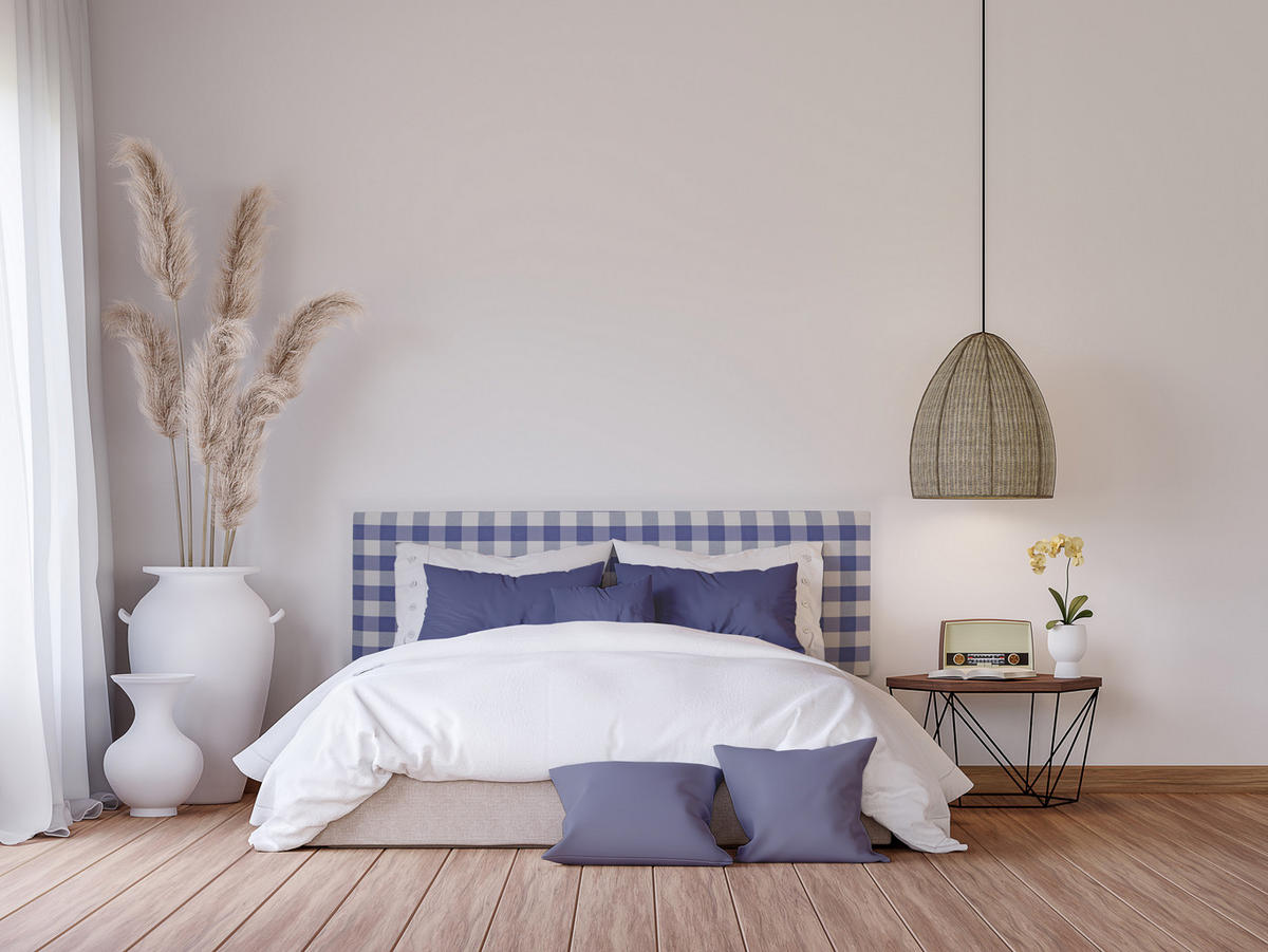 KOPFTEIL Gepolstertes Vichy-Stoff Blau 145/52/3 cm LAREDO - Blau, Textil (145/52/3cm) - RNT By Really Nice Things