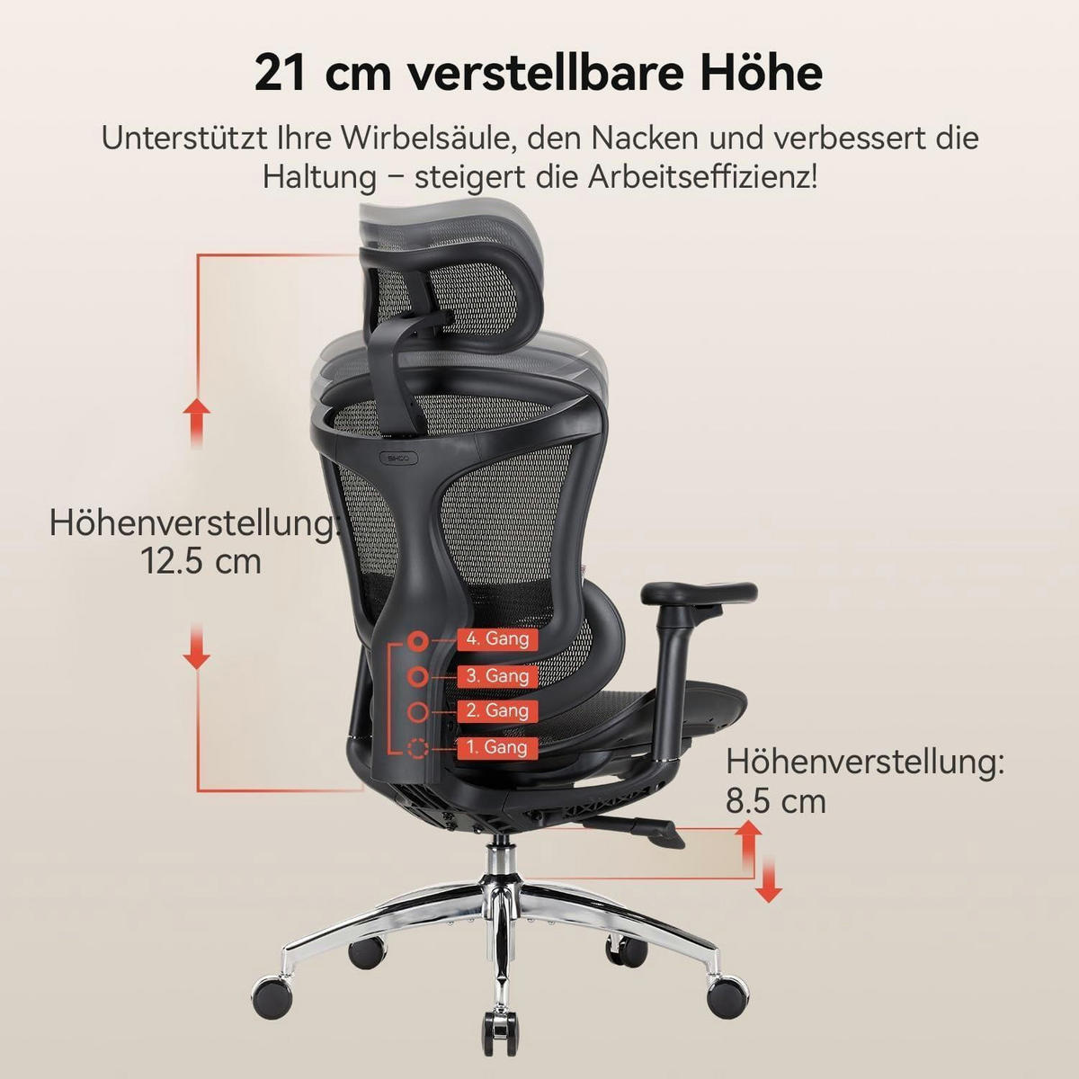 BÜROSTUHL Doro C300 Schwarz mit Lordosenstütze - Schwarz, Textil (59/77/39cm)