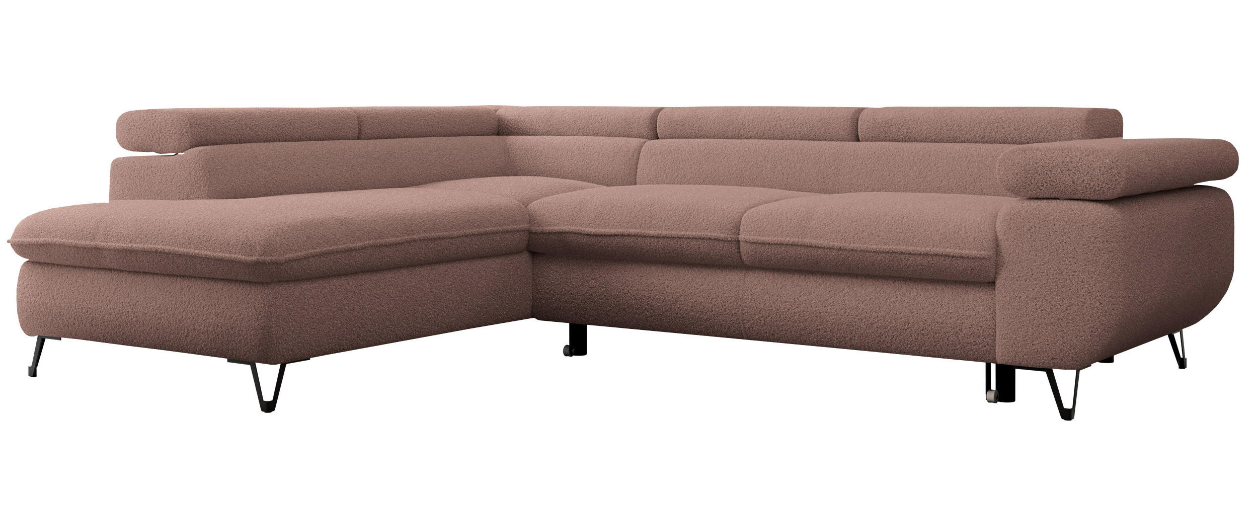 ECKSOFA PEDRO L Rosa Boucle - Links Seite - Schwarz/Rosa, Textil/Metall (208/273cm) - MKS