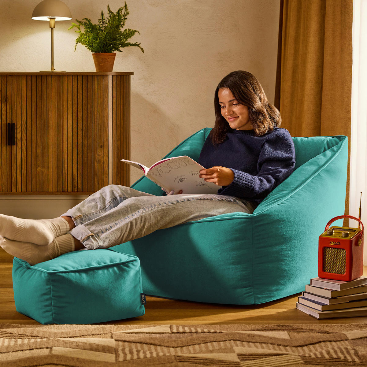 SITZSACK Sessel Natalia mit Hocker Amara - Grün, Textil (70/65/70cm) - icon