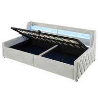 POLSTERBETT 90x200 cm in Off White mit LED-Kopfteil und hydraulischem Bettkasten - Creme, Textil (90/200cm) - IVMEU