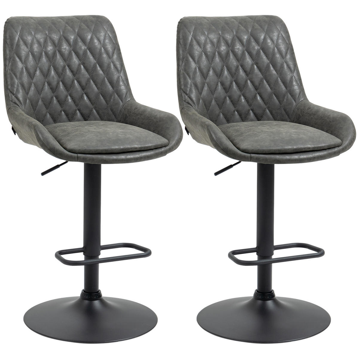2ER-SET Barhocker Barstuhl höhenverstellbar Tresenstuhl mit Fußstütze Dunkelgrau - Dunkelgrau, Kunststoff (59/117/51cm) - HOMCOM