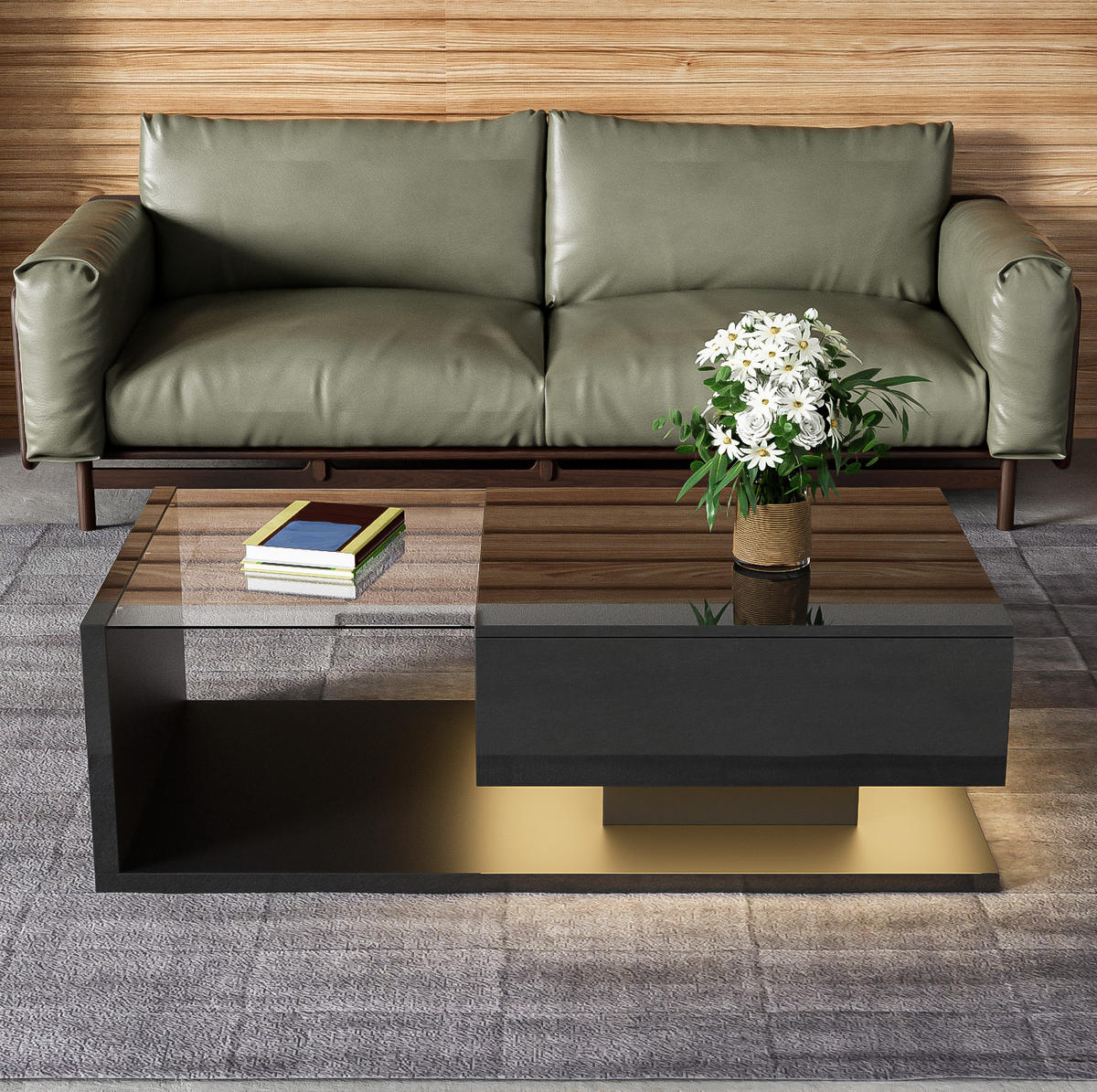 COUCHTISCH 105/55/32.5 cm schwarz aus Spanplatte mit LED-Effekt - Schwarz, Holzwerkstoff (105/55/32.5cm) - OKMYHOME