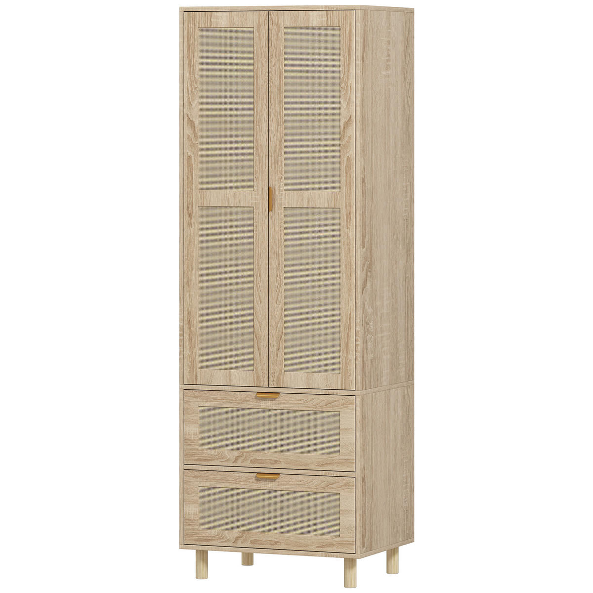 KLEIDERSCHRANK DE-17216 2 Rotting-Türen & 2 Schubladen Natur - Naturfarben, Holzwerkstoff (47/185/63cm) - ComfortXL