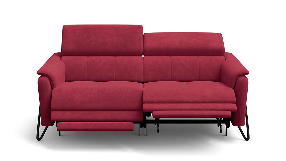 RELAXSOFA RODEN 3-Sitzer mit 2 Relax, rostrot, Veloursstoff - Rot, Holz/Textil (194/82/103cm) - Wozimo