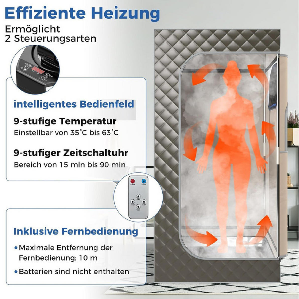 DAMPFSAUNA Tragbare grau - Grau, Textil (91/183/91cm) - COSTWAY