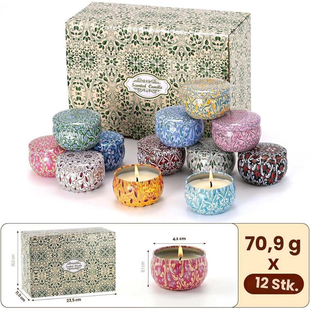 DUFTKERZEN Set 12-teilig mit 12 verschiedenen Düften - Multicolor, Paraffin (11cm)