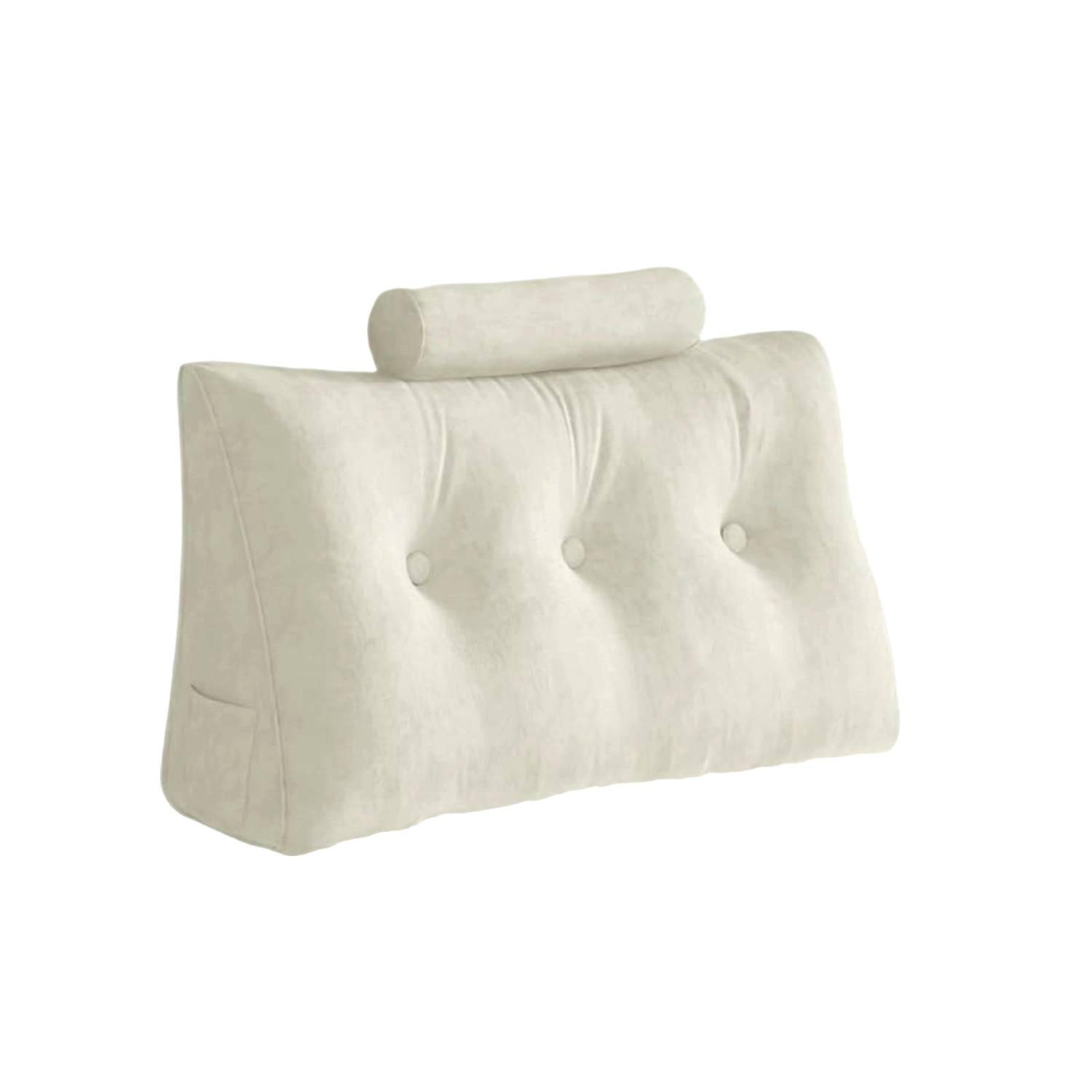 LESEKISSEN Keilkissen mit einem runden Kissen 2er-Set Samt Weiß 100cm - Weiß, Textil (20/100cm) - Vercart