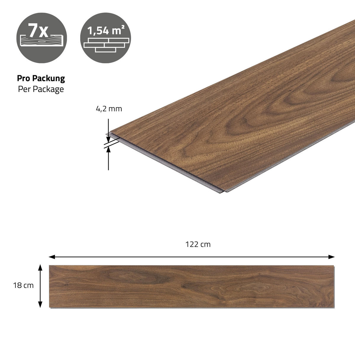 VINYLBODEN Click 3,08m²/14 Dielen Outtrigger Eiche - Dunkelbraun, Kunststoff (122/18/0.42cm) - ML-DESIGN