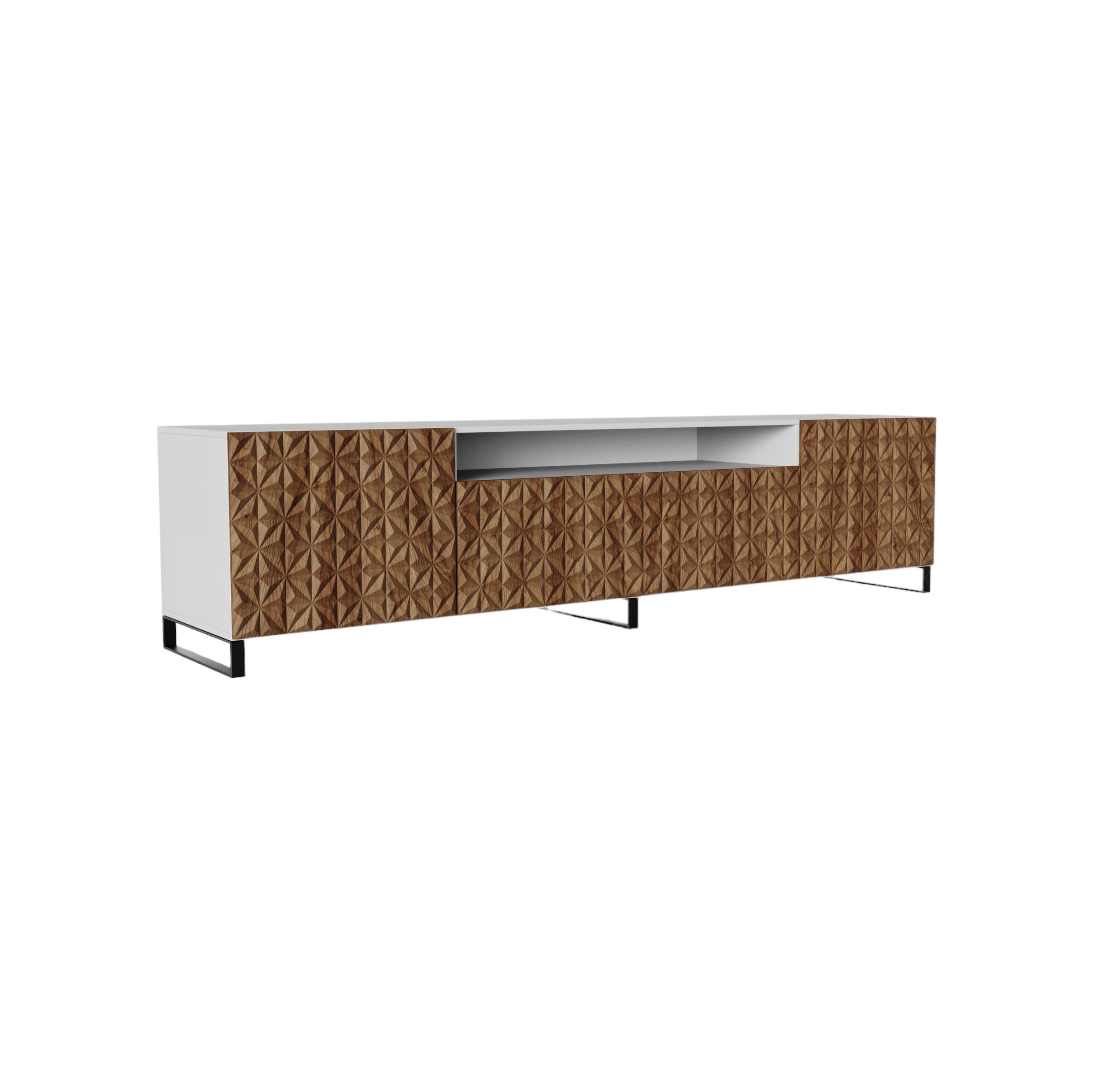 TV-SCHRANK Cali III 200 cm, dreitürig, weiß, catania - Weiß/Braun, Kunststoff (200/53/41cm) - Margaret Hadas24