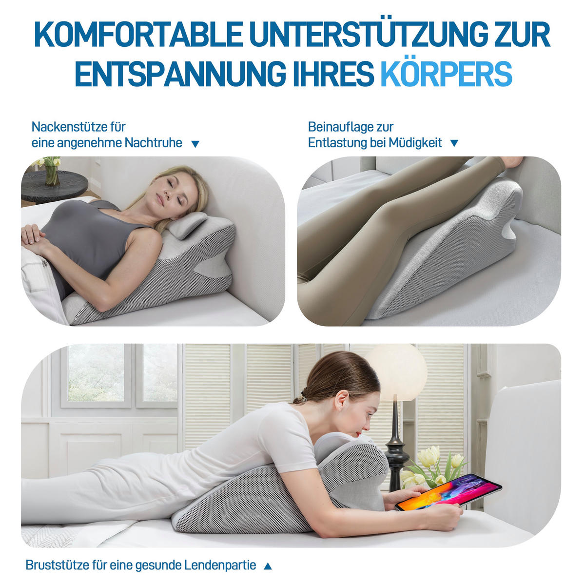 KOPFKISSEN Einschlafhilfe grau - Grau, Textil (24/60cm) - Vercart