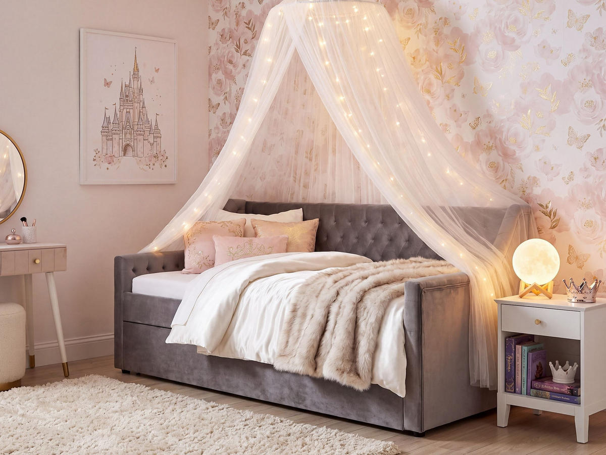 TAGESBETT 90/200 cm Hellgrau Montargis - Hellgrau, Textil (90/200cm) - Beliani